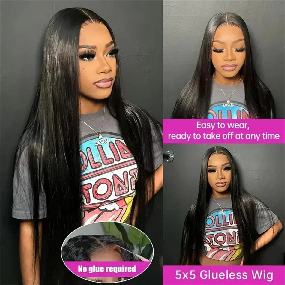 200% Density Glueless 5x5 Straight Lace 4x4 HD Transparent Pre Plucked