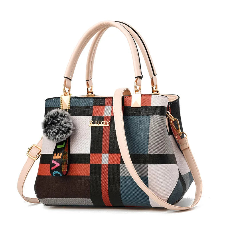 Elegant Leather Crossbody Messenger Bag with Hairball