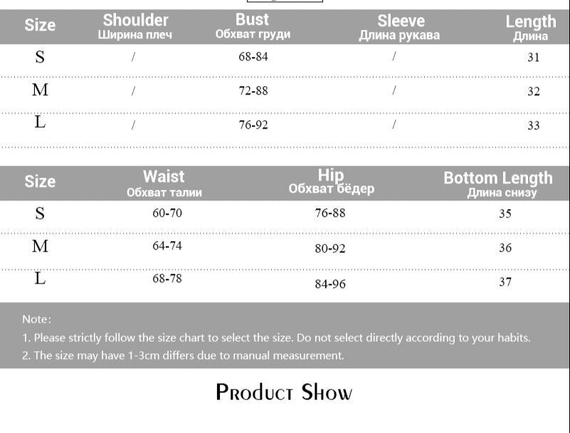 Size chart for mini dress measurements across S, M, and L
