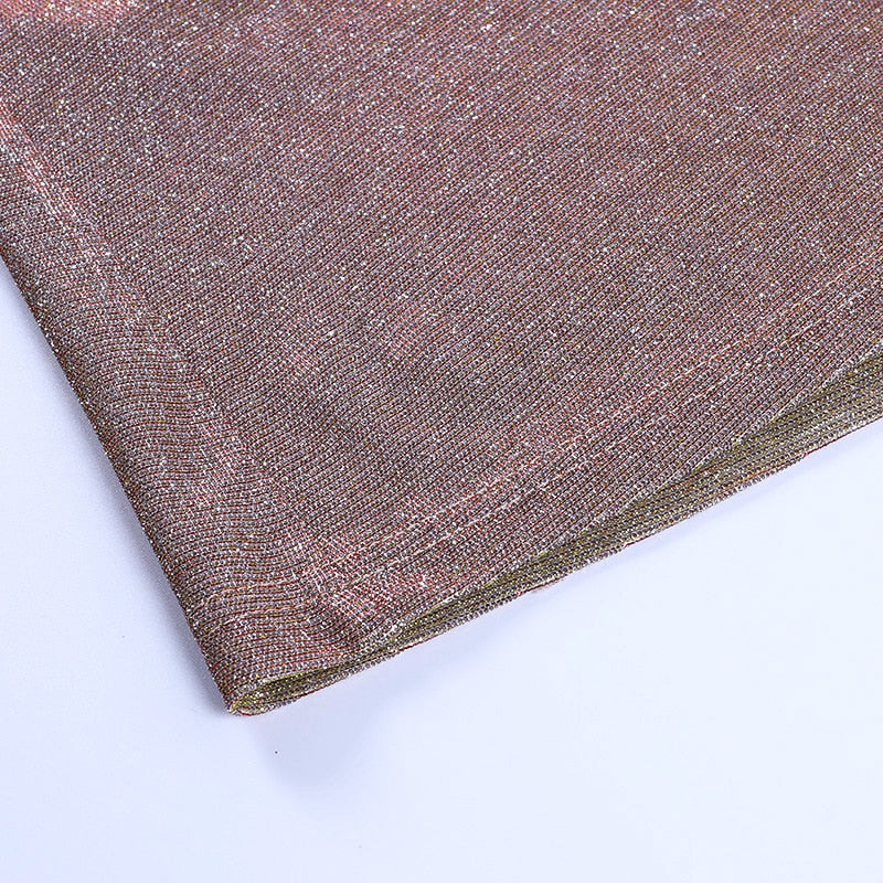 Shimmer bronze textured hem and stitched edge for camisole mini dress