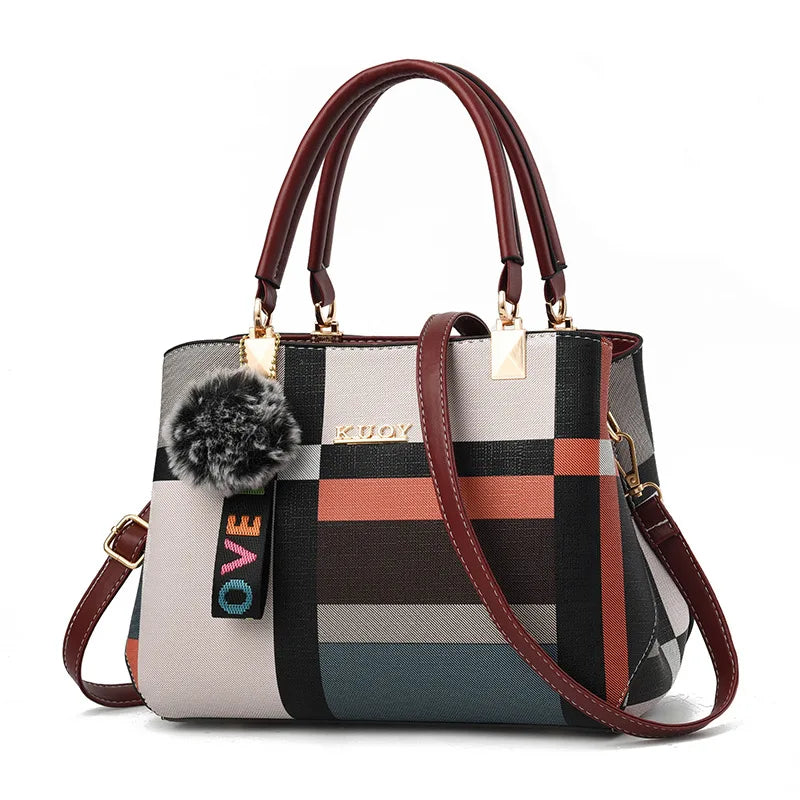 Elegant Leather Crossbody Messenger Bag with Hairball