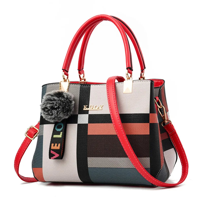 Elegant Leather Crossbody Messenger Bag with Hairball