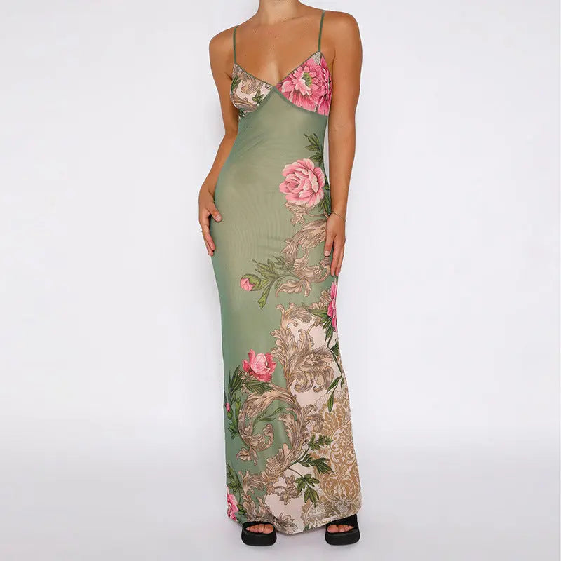 Summer Holiday Casual Slim Fit Printing Slip Dress Women Ragazza