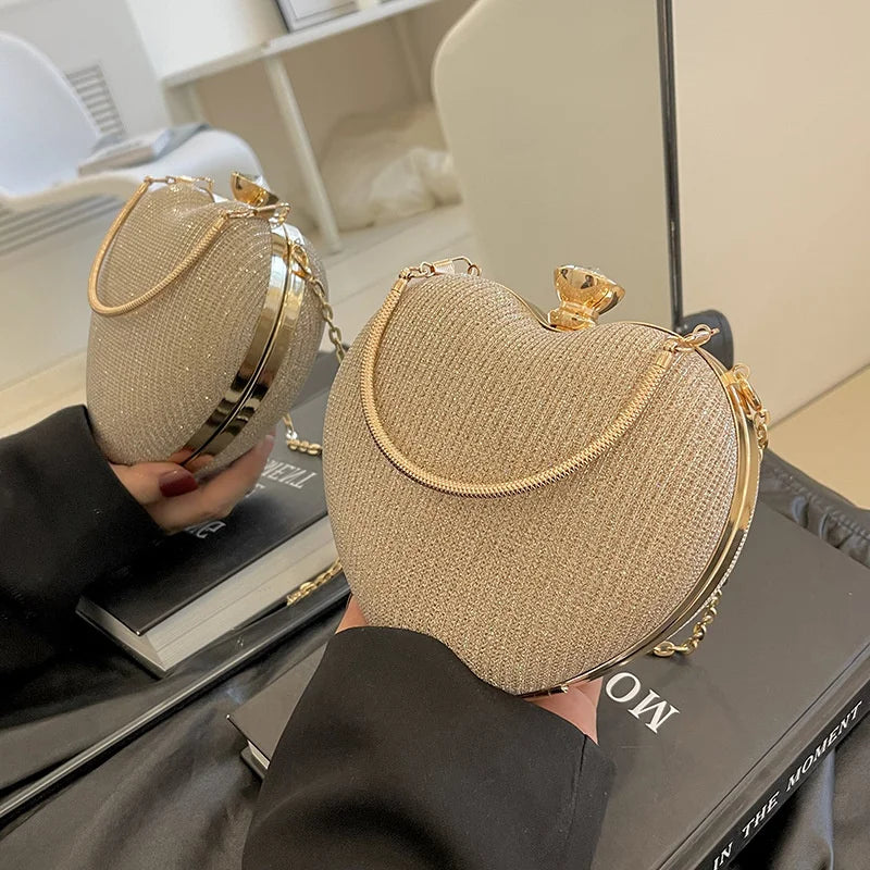 Shiny Heart Shape Metal Clutch Bag