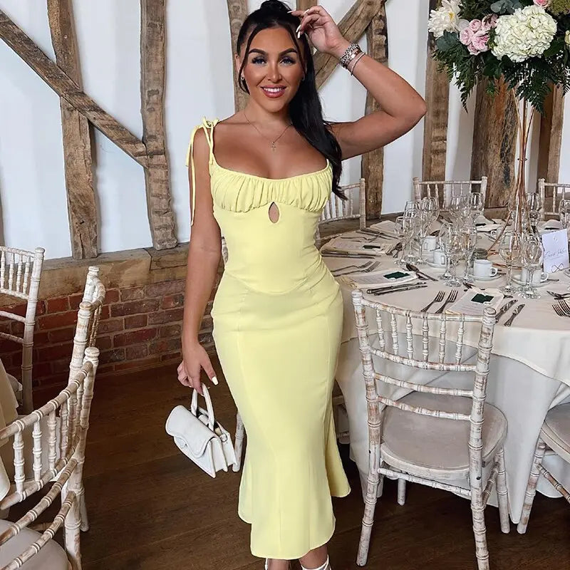 Folds Sleeveless Slips Bandage Solid Maxi Prom Dress Sexy Bodycon Summer nowadaysfashion