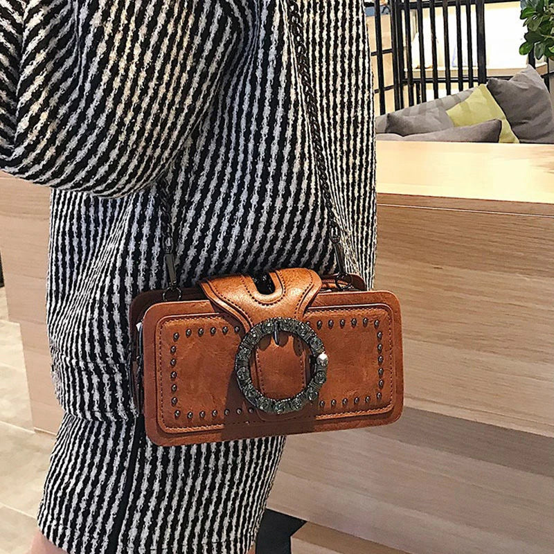 Vintage Round Rhinestone Buckle Bag