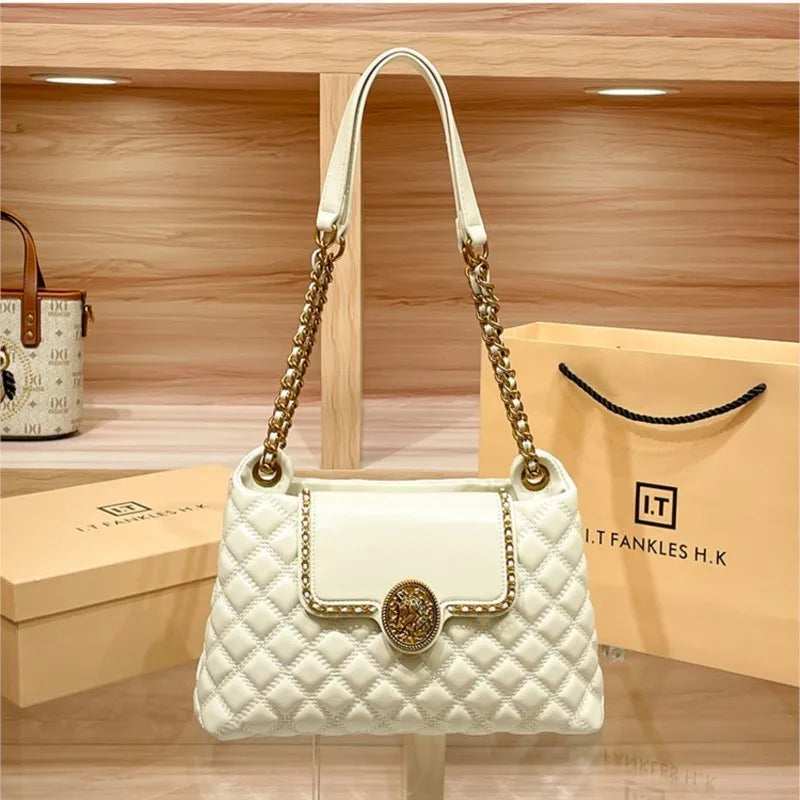 Luxury Leather Chain Shoulder Bag (Diamond Lattice)