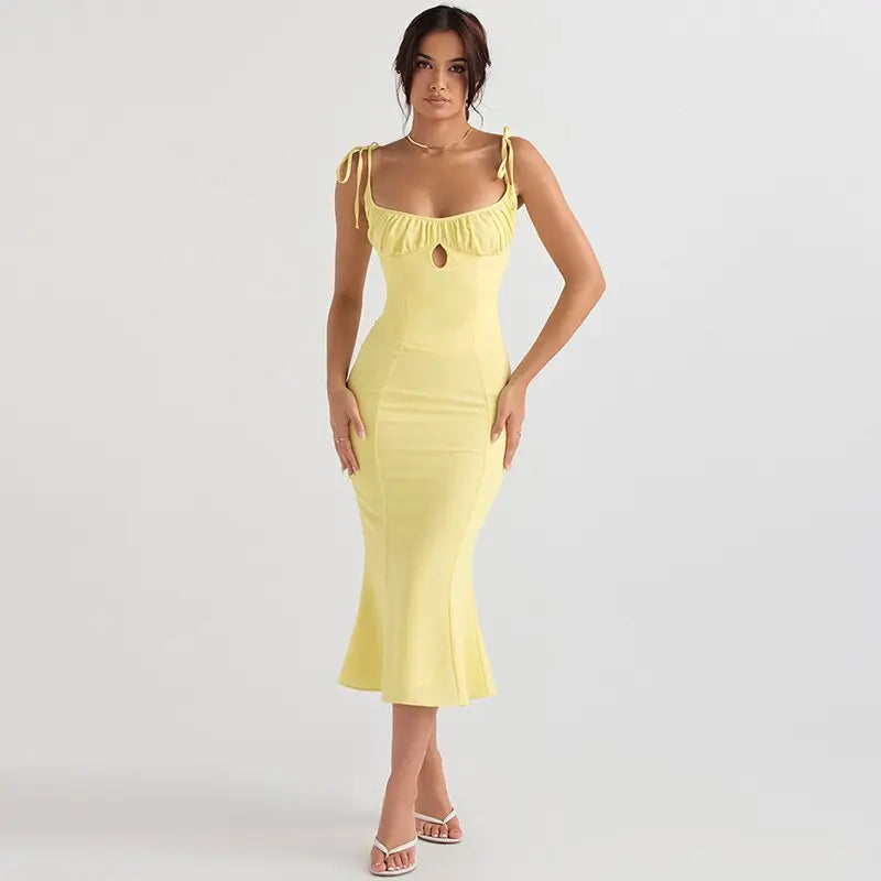 Folds Sleeveless Slips Bandage Solid Maxi Prom Dress Sexy Bodycon Summer nowadaysfashion