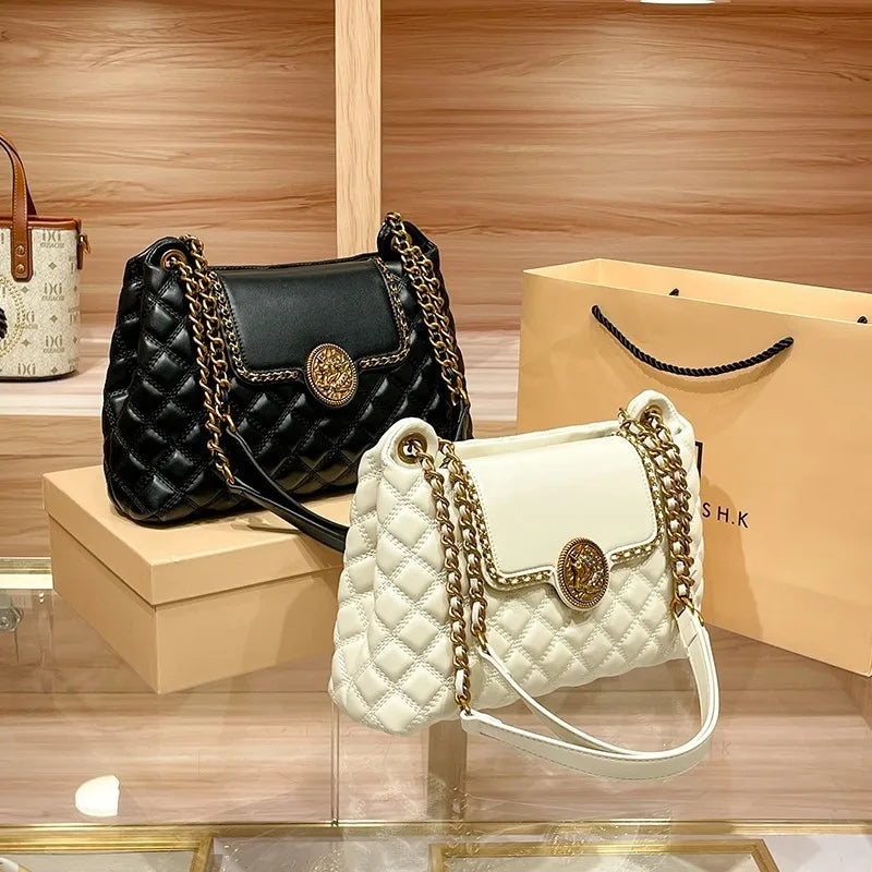 Luxury Leather Chain Shoulder Bag (Diamond Lattice)