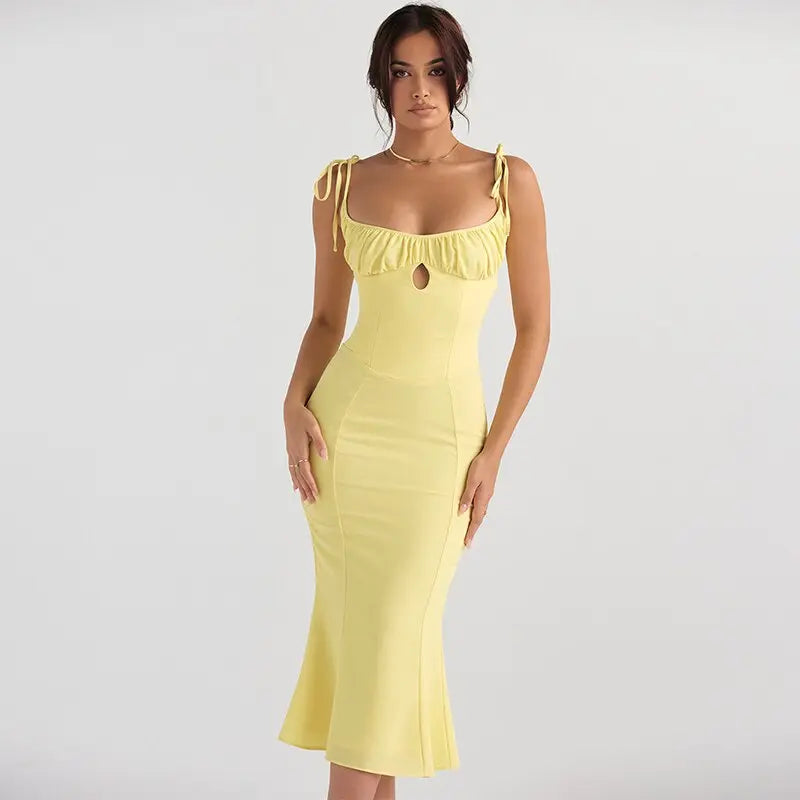 Folds Sleeveless Slips Bandage Solid Maxi Prom Dress Sexy Bodycon Summer nowadaysfashion