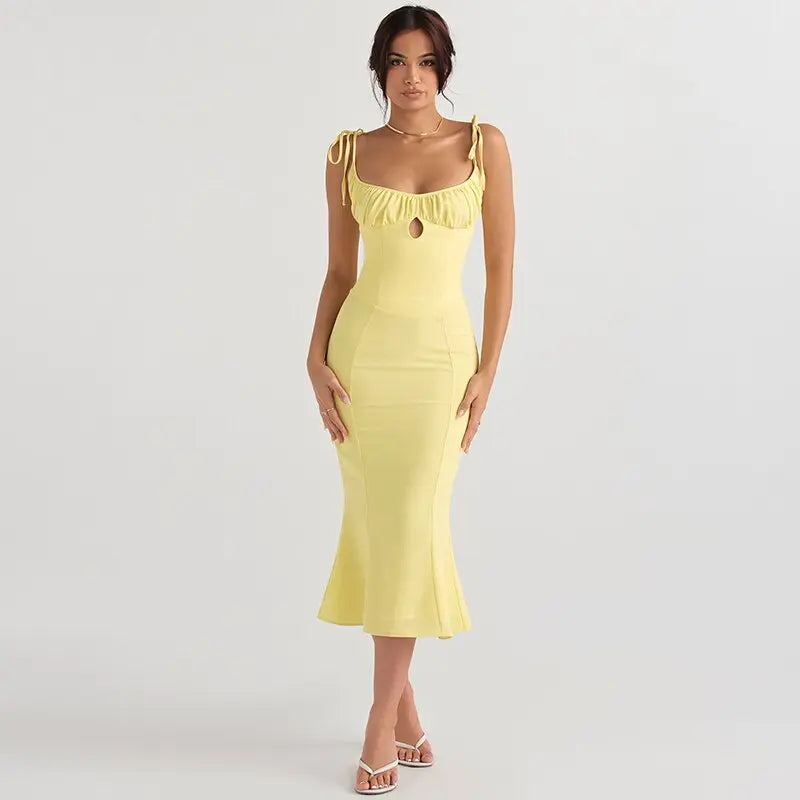 Folds Sleeveless Slips Bandage Solid Maxi Prom Dress Sexy Bodycon Summer nowadaysfashion