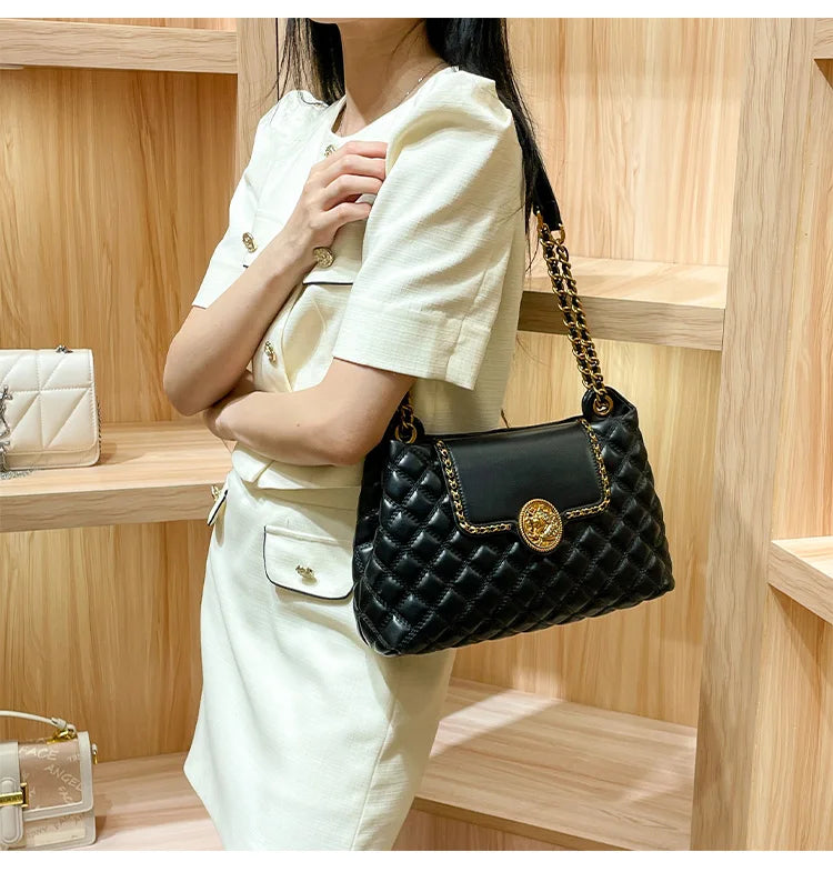 Luxury Leather Chain Shoulder Bag (Diamond Lattice)