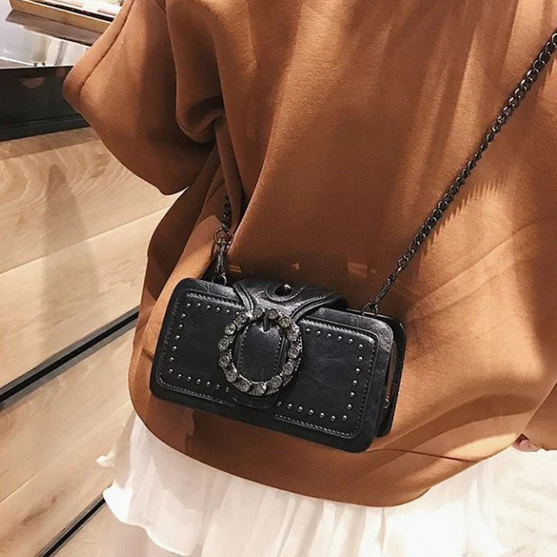 Vintage Round Rhinestone Buckle Bag