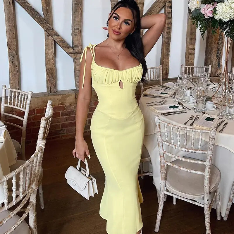 Folds Sleeveless Slips Bandage Solid Maxi Prom Dress Sexy Bodycon Summer nowadaysfashion