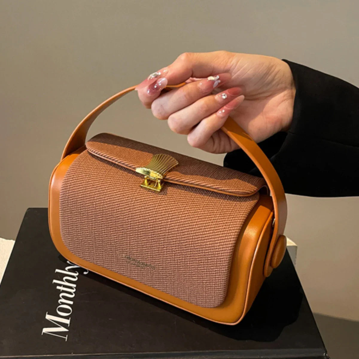 Trendy Classic Leather Commuter Shoulder Bag & Short Handle Handbags