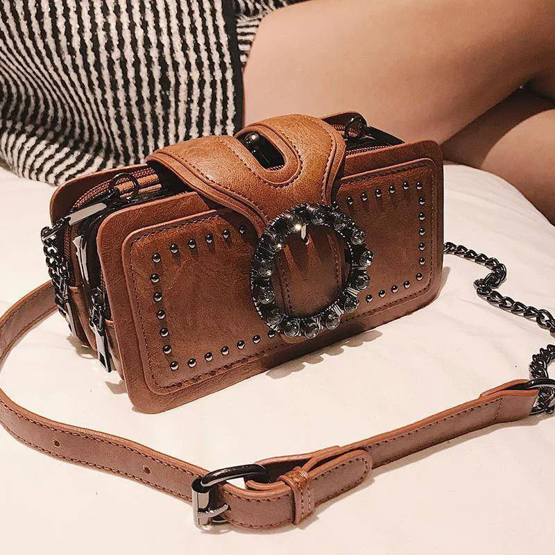 Vintage Round Rhinestone Buckle Bag