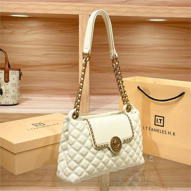 Luxury Leather Chain Shoulder Bag (Diamond Lattice)