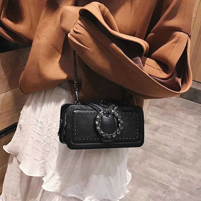 Vintage Round Rhinestone Buckle Bag