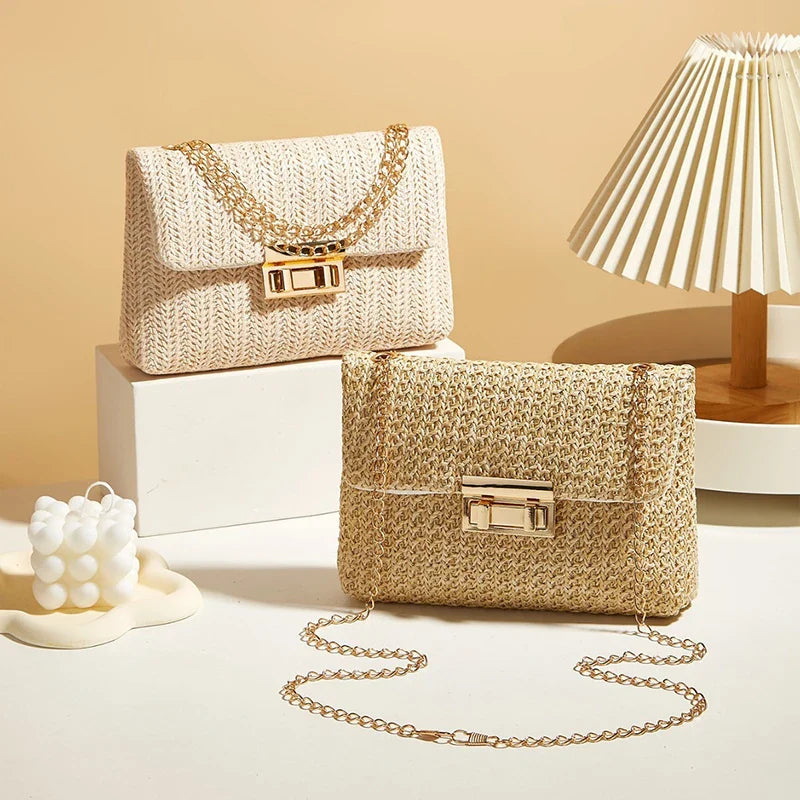 Straw Shoulder Bag & Women's Lock Closure Bag