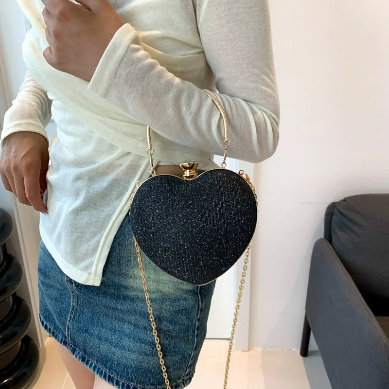 Shiny Heart Shape Metal Clutch Bag