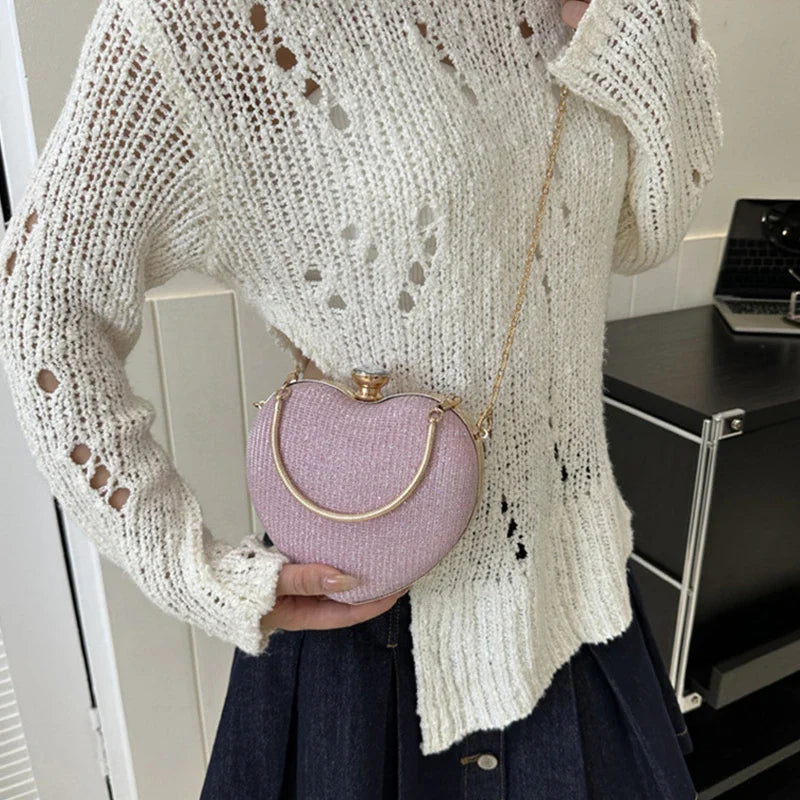 Shiny Heart Shape Metal Clutch Bag