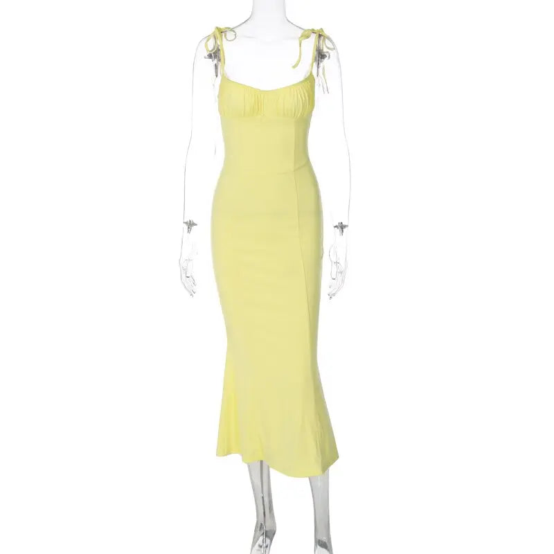 Folds Sleeveless Slips Bandage Solid Maxi Prom Dress Sexy Bodycon Summer nowadaysfashion