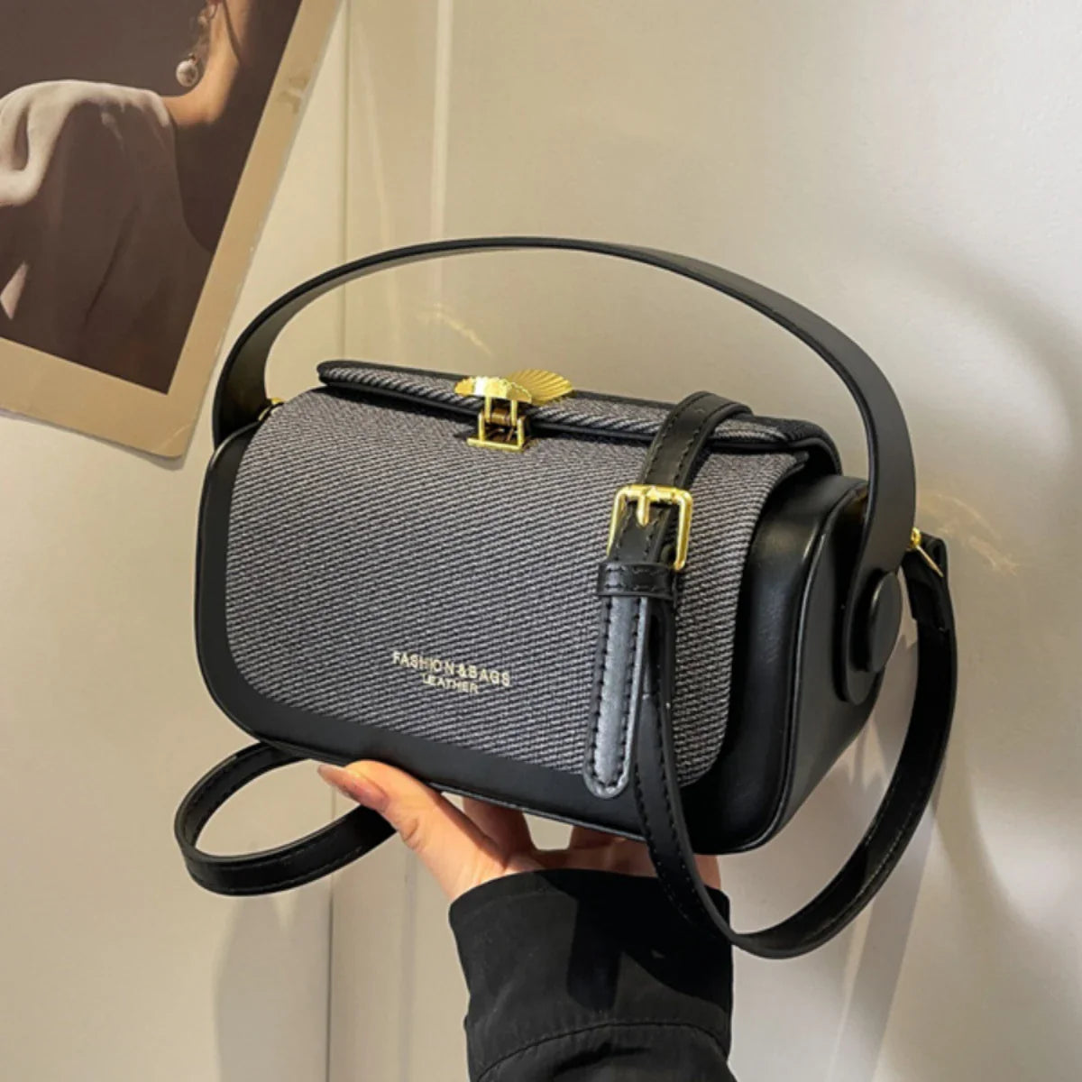 Trendy Classic Leather Commuter Shoulder Bag & Short Handle Handbags