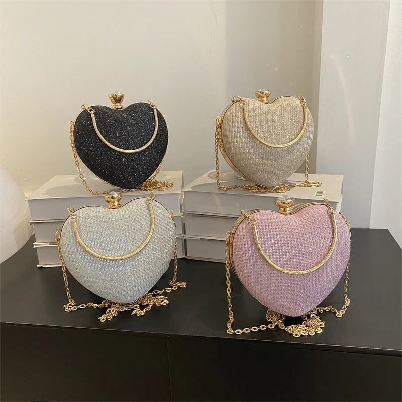 Shiny Heart Shape Metal Clutch Bag