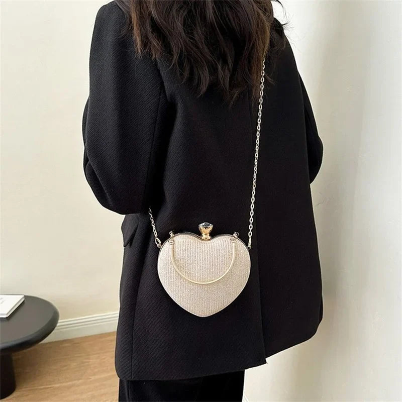 Shiny Heart Shape Metal Clutch Bag