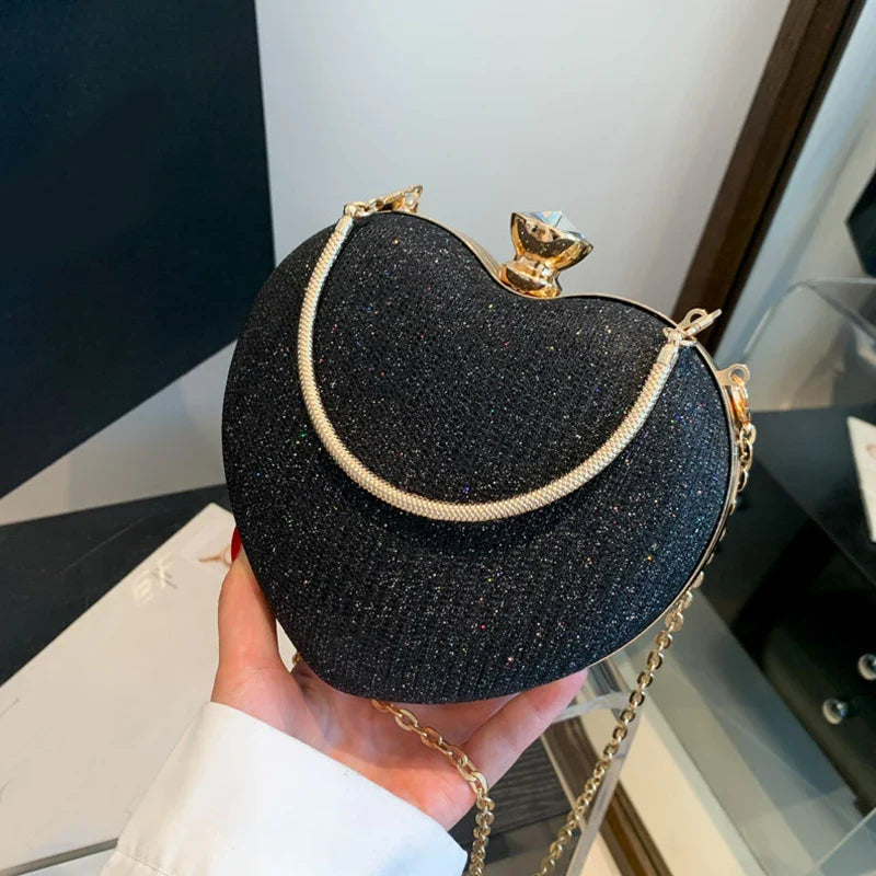 Shiny Heart Shape Metal Clutch Bag