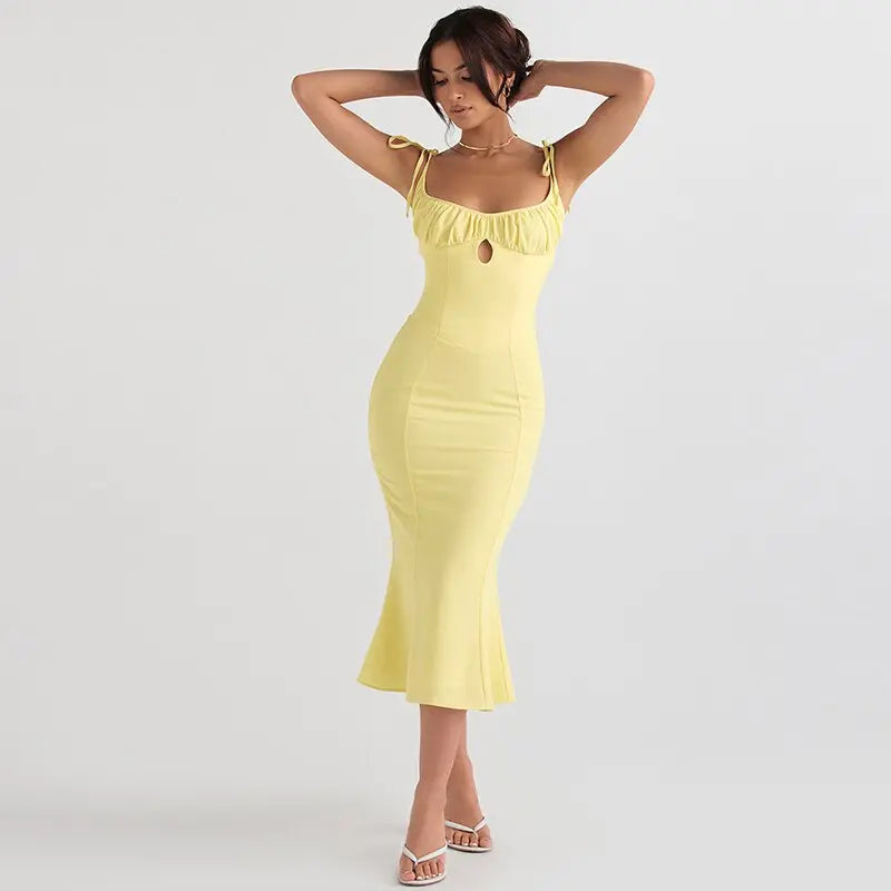 Folds Sleeveless Slips Bandage Solid Maxi Prom Dress Sexy Bodycon Summer nowadaysfashion
