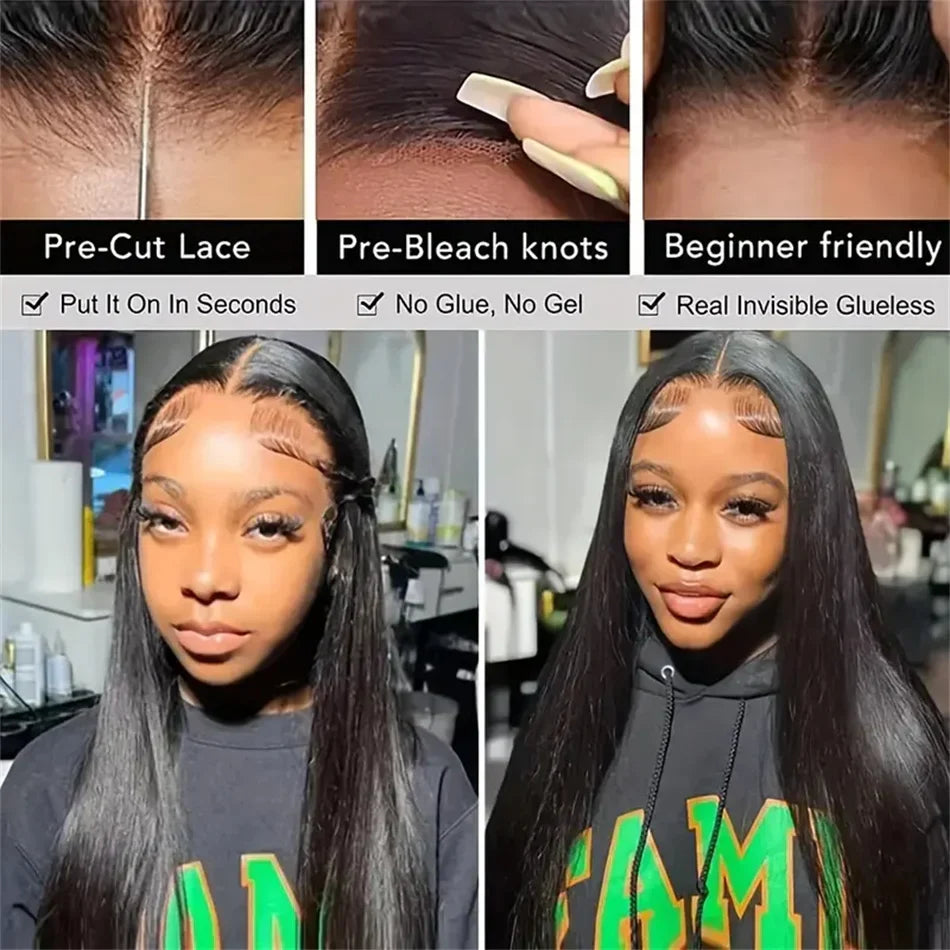 200% Density Glueless 5x5 Straight Lace 4x4 HD Transparent Pre Plucked