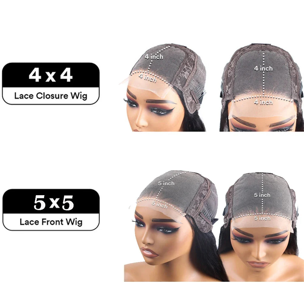 200% Density Glueless 5x5 Straight Lace 4x4 HD Transparent Pre Plucked