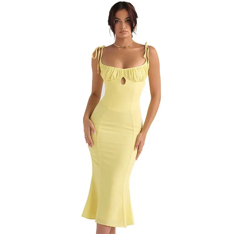 Folds Sleeveless Slips Bandage Solid Maxi Prom Dress Sexy Bodycon Summer nowadaysfashion