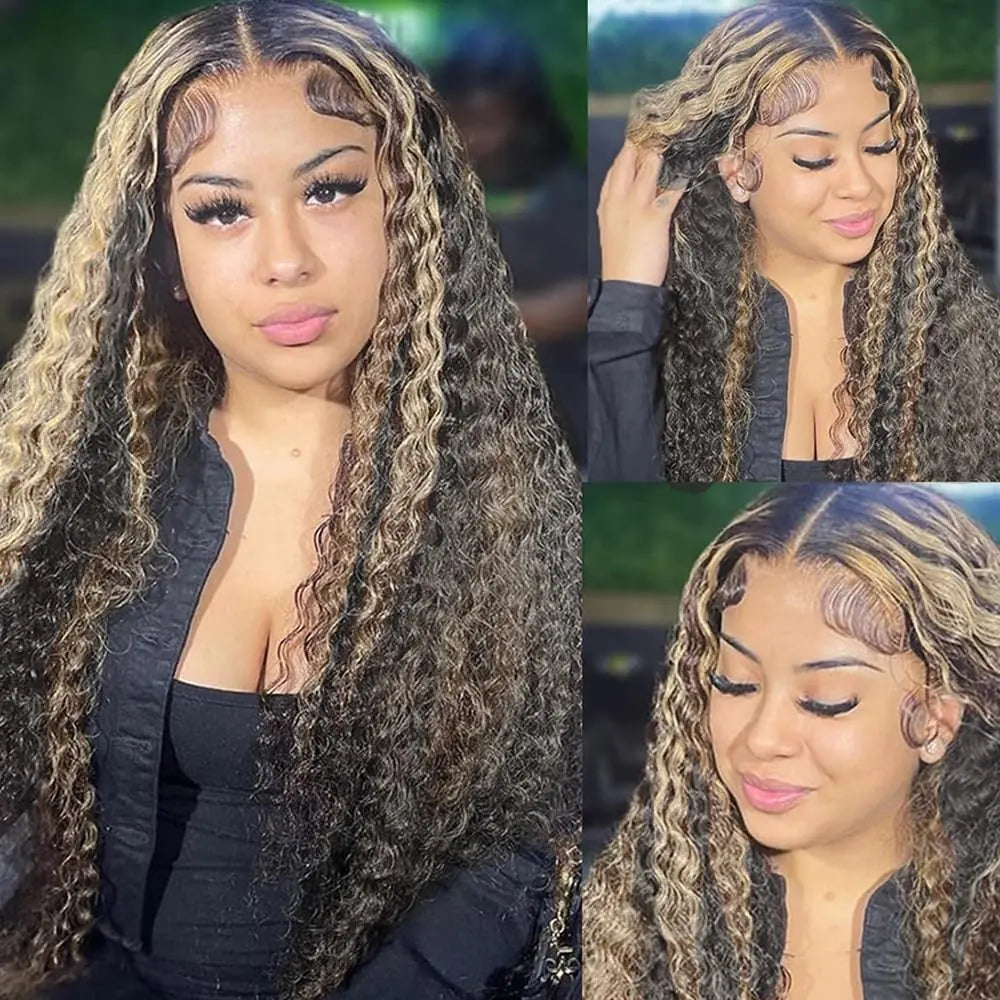 13x6 Deep Wave Fb/27 Ombre Blonde Lace Front Pre Plucked 13x6 HD Full Lace Frontal Curly Glueless Wig for Women 24 Inch